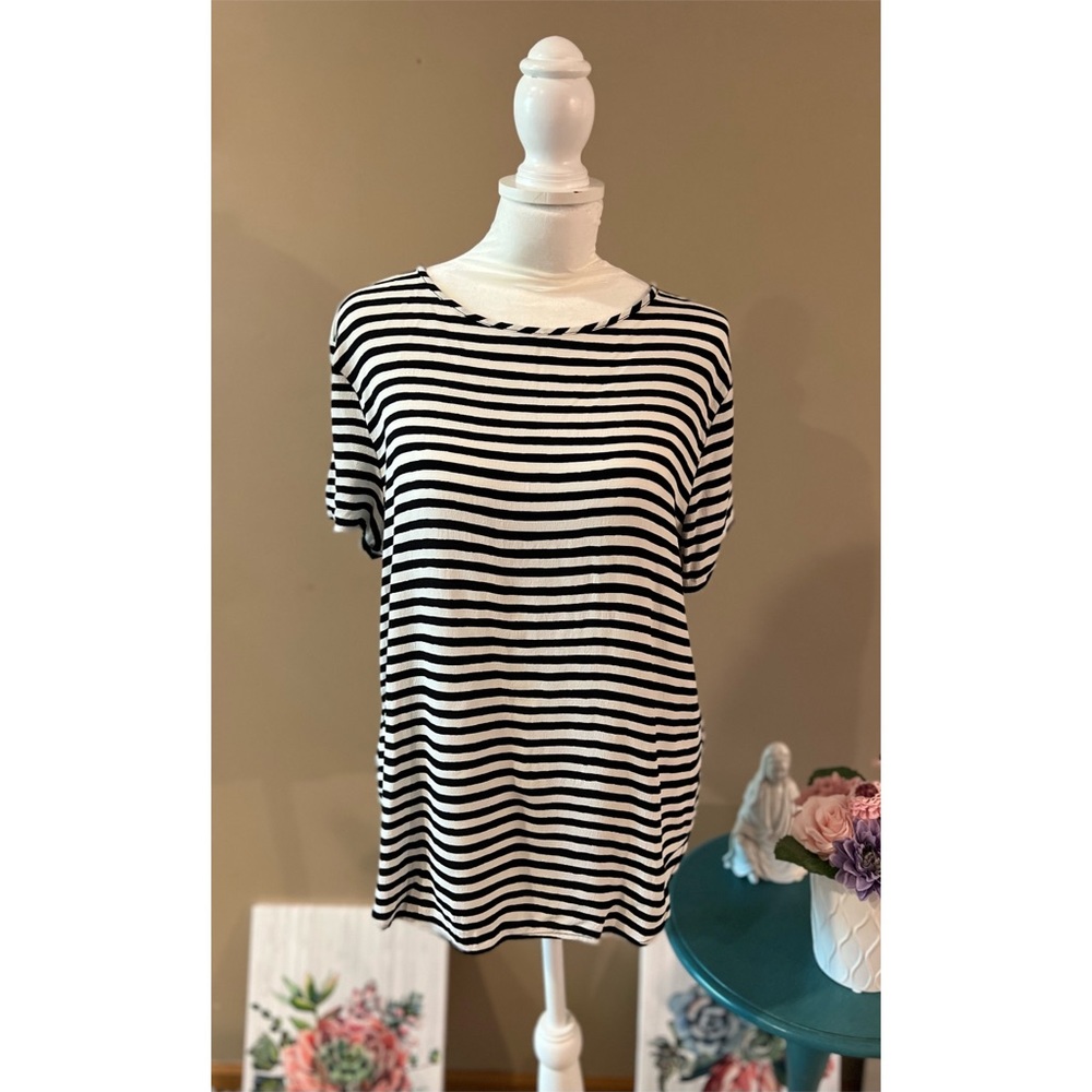 H&M Black and White Striped Blouse Size 12